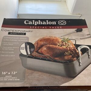 Calphalon Contemporary NS 16”x13” Roaster w NS Rack & Stainless Lifters & Baster